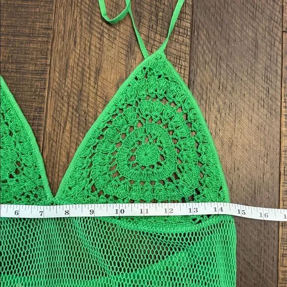 NWOT Free People Beach Madagascar Faux Crochet Coverup in Green Large - Picture 7 of 10